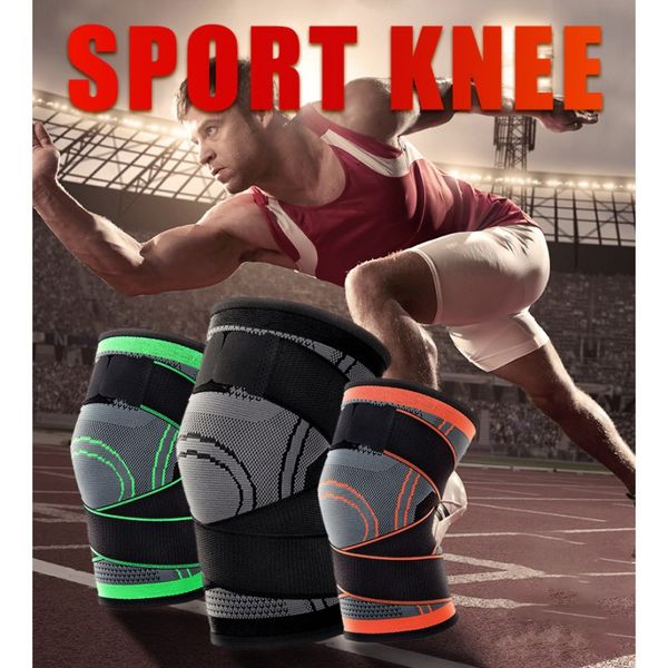 

1pc sports kneepad men pressurized elastic knee pads support knitting cycling bandages pressurized fitness running protective, Black;gray