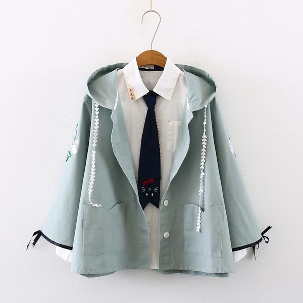 

women's jackets japanese mori spring autumn sweet embroidery hooded student girl soft meng harajuku coat windbreaker, Black;brown