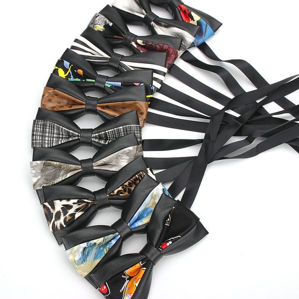 

mens bowtie pu leather striped fashion business wedding necktie black men dress cravats accessories hand made bow tie butterfly, Blue;purple