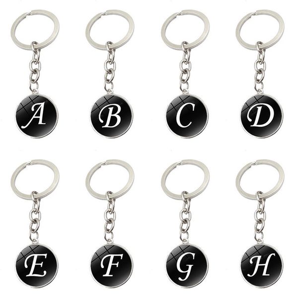 

26 english letters time gemstone keychain silver glass cabochon key chain keyrings hangbag hangs fashion accessories, Slivery;golden