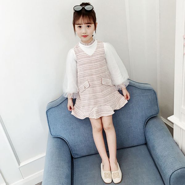 

girls spring autumn clothing set elegant princess dresses sweatshirts 2pcs children girl birthday suits clothes, Blue;gray