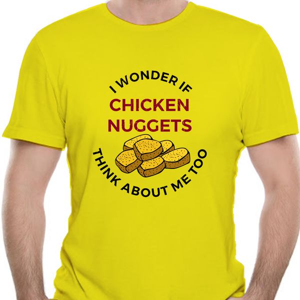 

новый 2018 мода футболки новые с коротким рукавом круглый воротник i wonder если chicken nuggets рубашка смешной быстрого приготовления shir