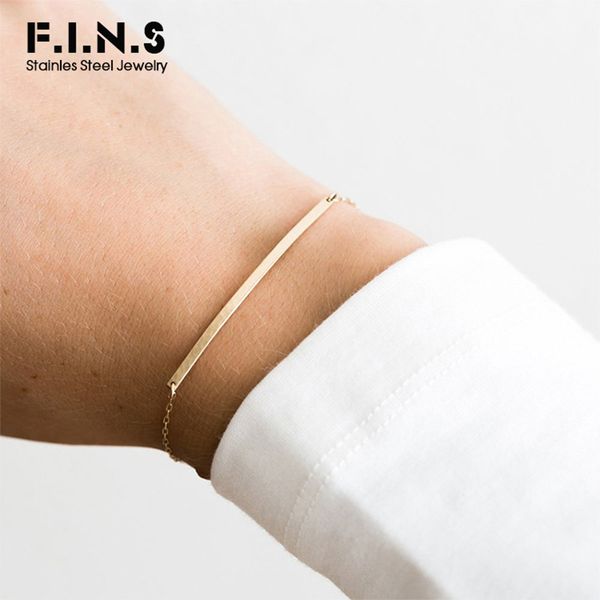 

f.i.n.s korean style women thin bar bracelets minimalist stainless steel bracelets for women adjustable friendship, Golden;silver
