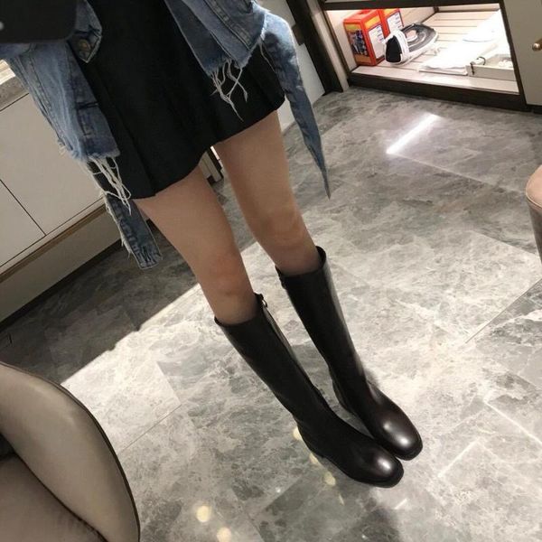 

women boots over knee shoes woman winter shoes low heels booties zipper boots-women booties ladies luxury designer, Black