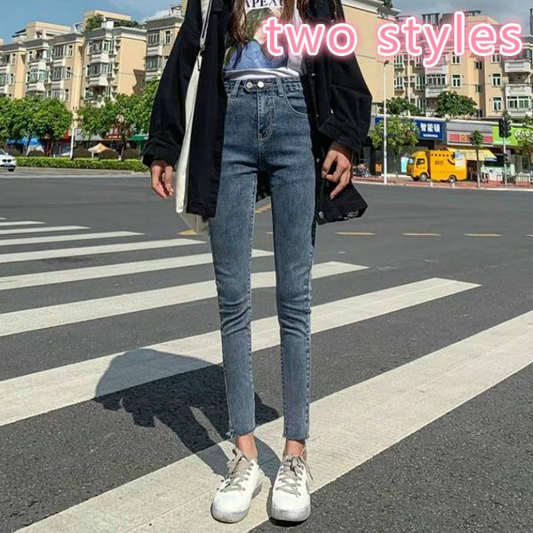 

women's jeans women pencil korean style velvet simple high waist all-match retro pocket harajuku womens ulzzang skinny casual slim, Blue