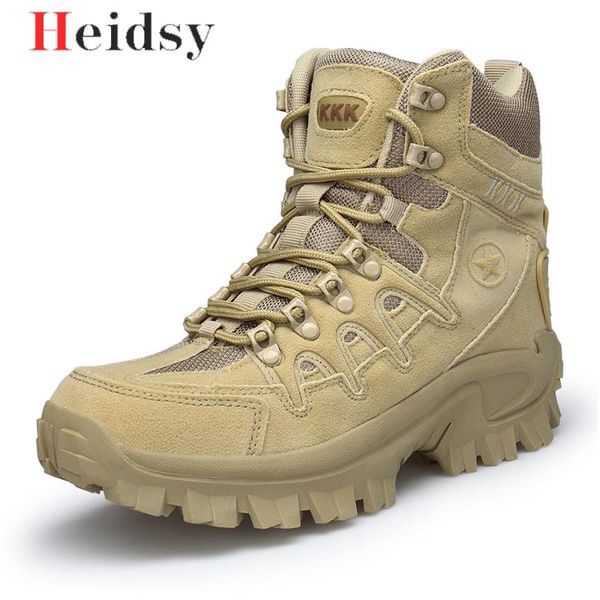 

desert tactical mens boots wear-resisting army boots men waterproof outdoor hiking men combat ankle work safety shoes, Black