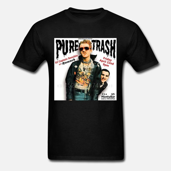 

mens white t-shirt captain sensible pure trash damned punk rock flyer s-5xl