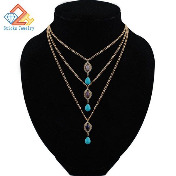 

chains naturally stone charm necklaces& pendants fashion jewelry multi layers necklaces for women 2 colours, Silver