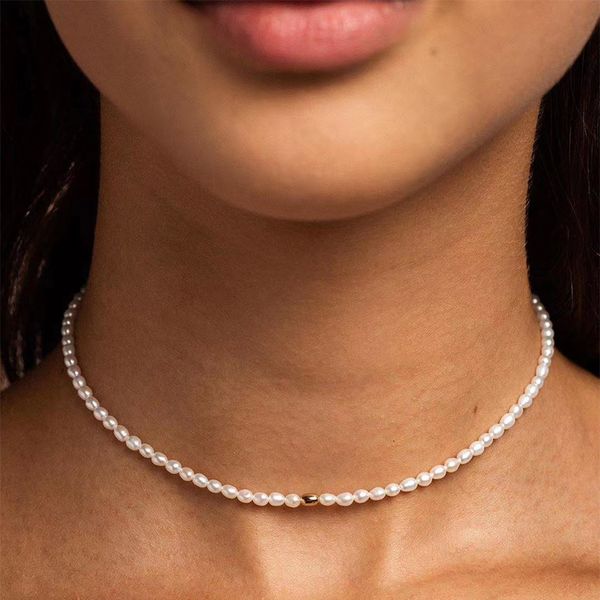 

women's one-grain natural opposite pearl clavicle necklace, Golden;silver