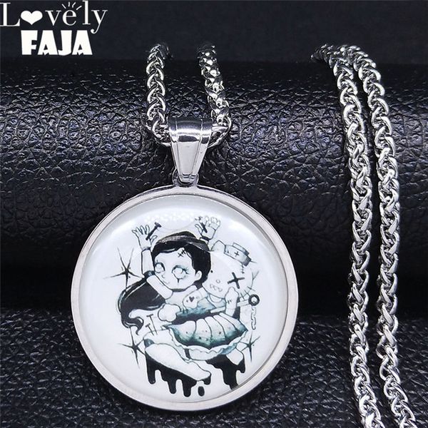 

2020 skull goll stainless steel glass long chain necklaces for women silver color necklace pendant jewelry bijoux femme nj51s02