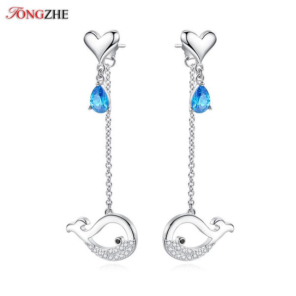 

tongzhe cute whale love earrings fashion jewelry original 925 sterling silver blue stone korean earrings statement