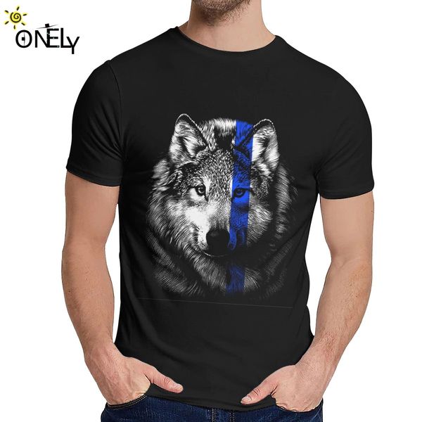 

casual blue line matter wolf t-shirt man summer cool man cotton clothes crewneck