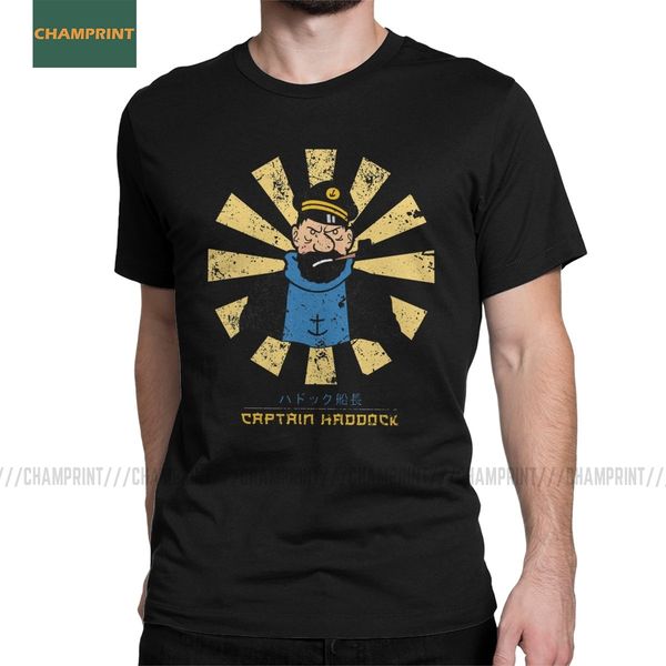 

captain haddock retro japanese the adventures of tintin t shirt men cotton t-shirts herge comic snowy dog tees short sleeve
