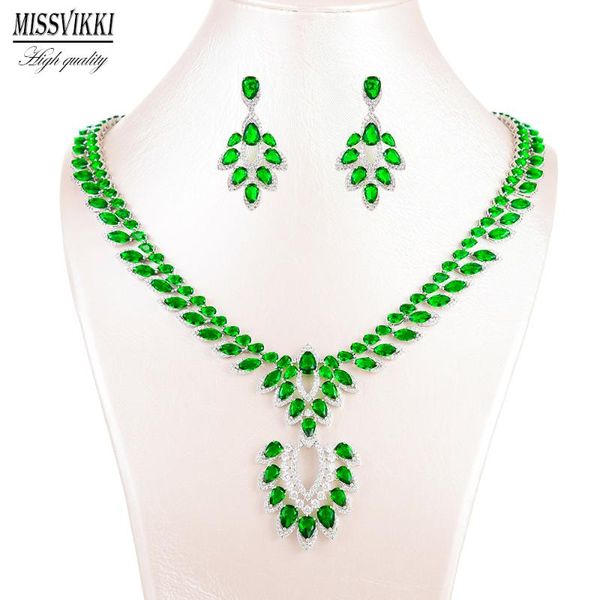 

pendant necklaces missvikki fashion romantic crystal necklace set for women girl bridal wedding full shiny cz 2021 super gift, Silver