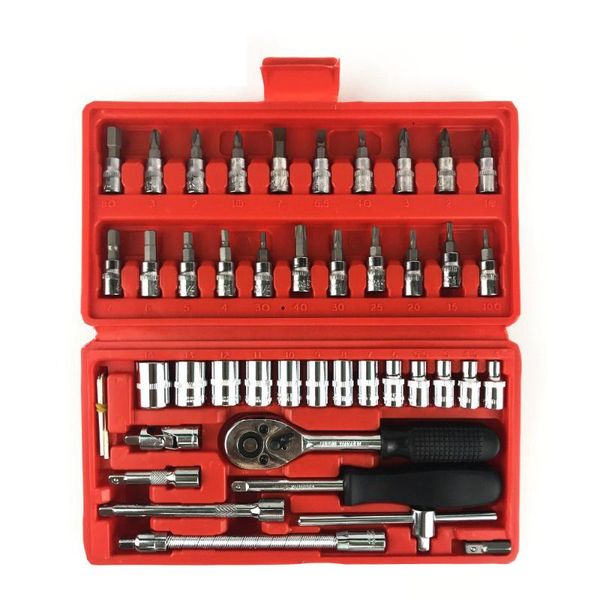 

46pcs car repair tool set 1/4-inch socket set ratchet torque wrench combo tools kit auto repairing tool box a of keys