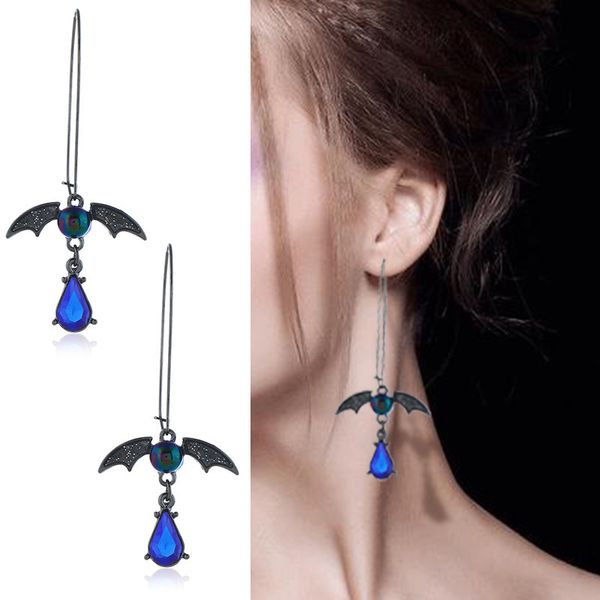 

dangle & chandelier jouval gothic bat angel blue rhinestone women drop earrings female tiger eye pendant long earring hanging brincos, Silver