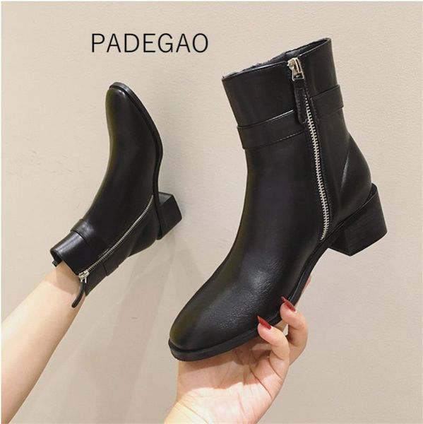 

women boots 2020 balck buckle elegant women riding fashion zipper solid high-heeled boots, Black