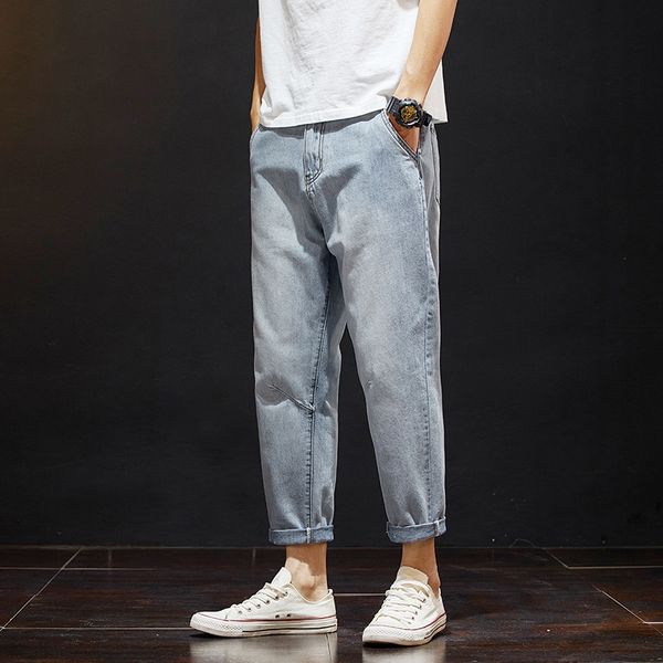 

летняя мода вга мужских рыхлых все спички джинсы прямые брюки папу щиколоток штаны сплошного цвет простых шаровары джинсы и jeanstrousers и, Blue