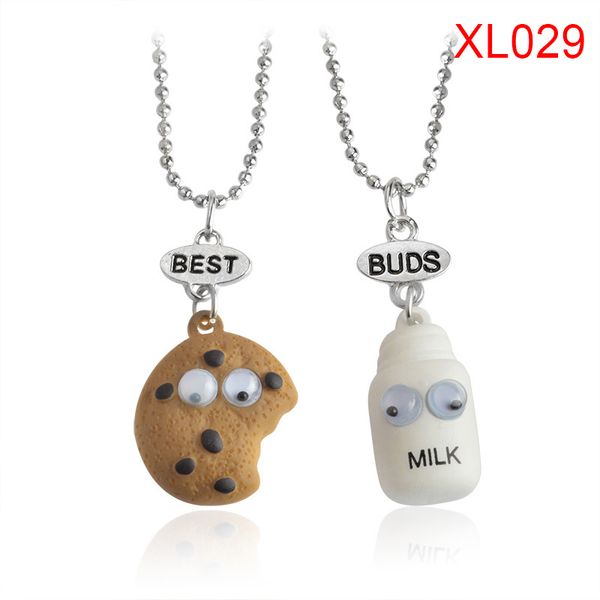 

2pcs/set cookie milk shaped necklace cute cartoon buds necklace for women girls boys couple friendship lxh, Silver