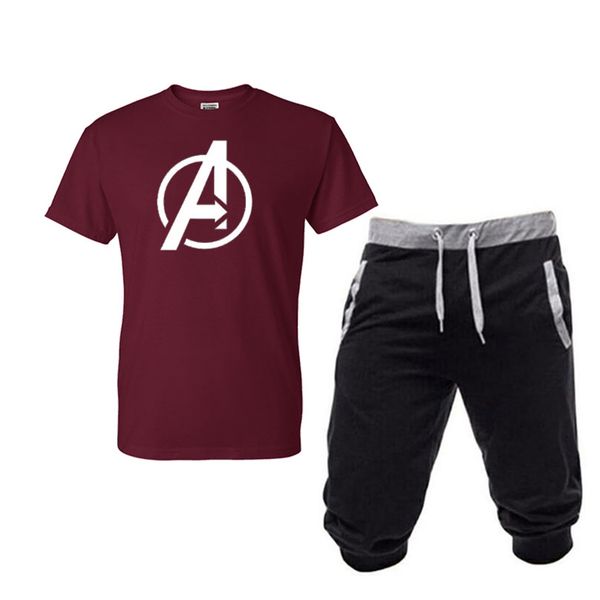 

2019 new casual men summer quality couple sportswear printing t shirt + shorts two-piece fashion clothing cotton round-neck