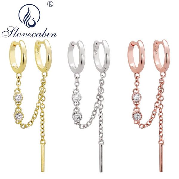 

hoop & huggie slovecabin real 100% 925 sterling silver chain huggies earrings for women piercing fine jewelry making, Golden;silver