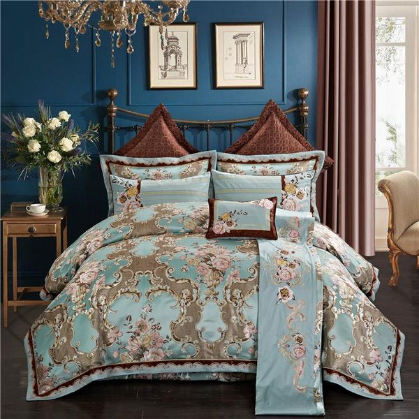 

bedding sets royal wedding silk cotton jacquard luxury set duvet cover embroidery bed sheet pillowcases  king size 4/6/9pcs