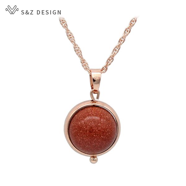 

chains s&z natural golden sand stone pendant necklace 585 rose gold south korea for women fine fashion temperament wedding party gift, Silver