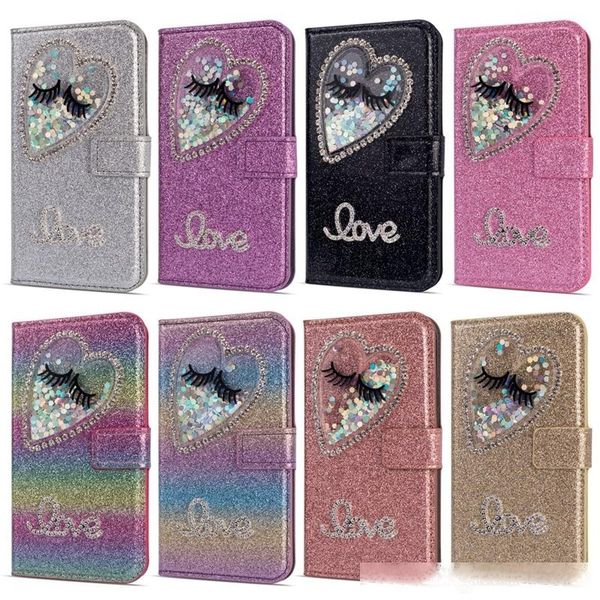 

bling eyes love heart wallet leather for iphone xs max xr x 8 7 6 5 galaxy s10 s10e s9 case luxury glitter diamond sparkle flip cover pouch