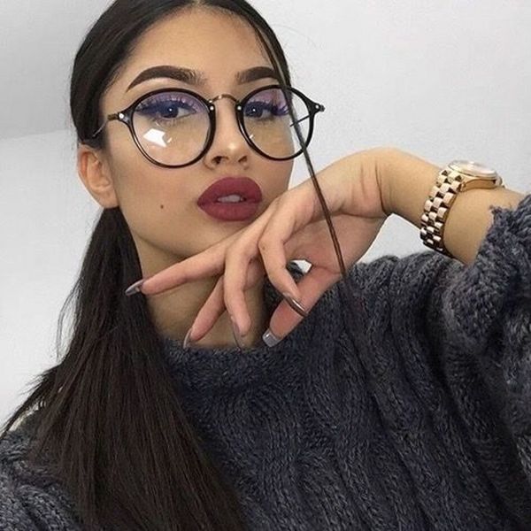 

vintage optical eye glasses ladies frame myopia round metal spectacles female eyeglasses oculos de grau eyewear, Black