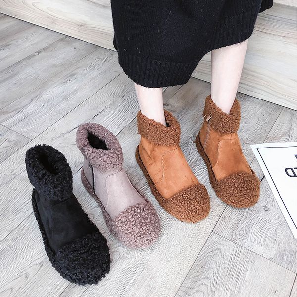 

winter plus plush warm snow boots ladies shoes wool women boots winter furry flat woman shoes female chunky ankle, Black