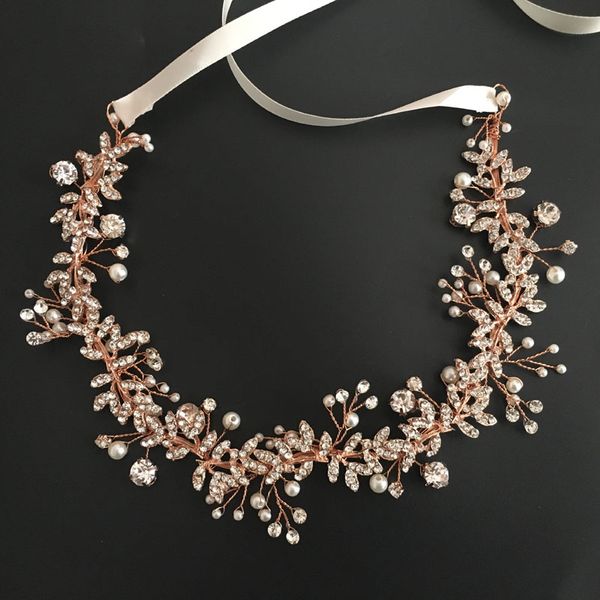 

slbridal rose gold wired rhinestones crystals pearls flower wedding headband bridal hair vine hair accessories bridesmaids women, Golden;silver