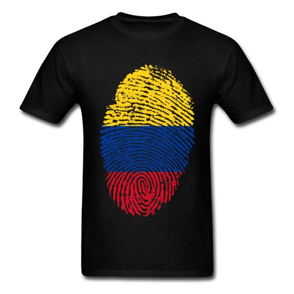 

colombia flag fingerprint t-shirt men striped unique summer t shirt groups tees cotton tshirt woman clothing black