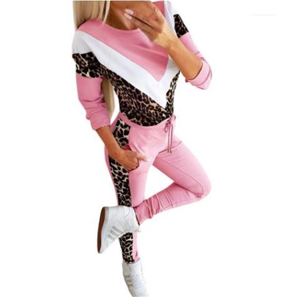 

fashion leopard panelled suits long sleeve long pants womens two piece sets womens two piece pants, White