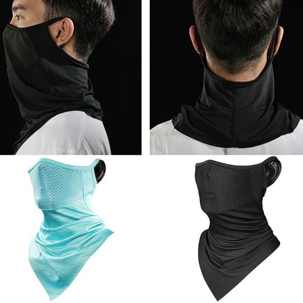 

cycling silk cooling neck gaiter triangle scarf breathable mesh earloop half face cover uv protection bandana, Blue;gray