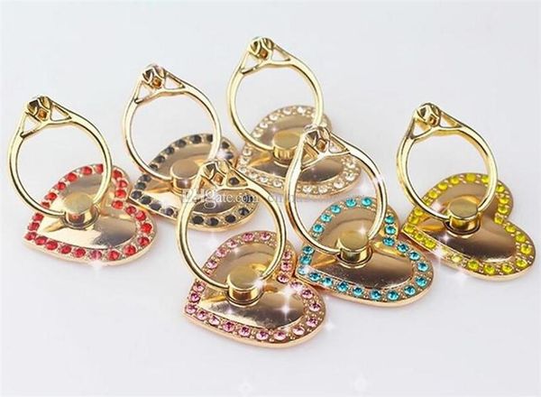 

360 degree diamond heart-shaped finger ring mobile phone holder for iphone8 samsung note 8 smartphone with opp package