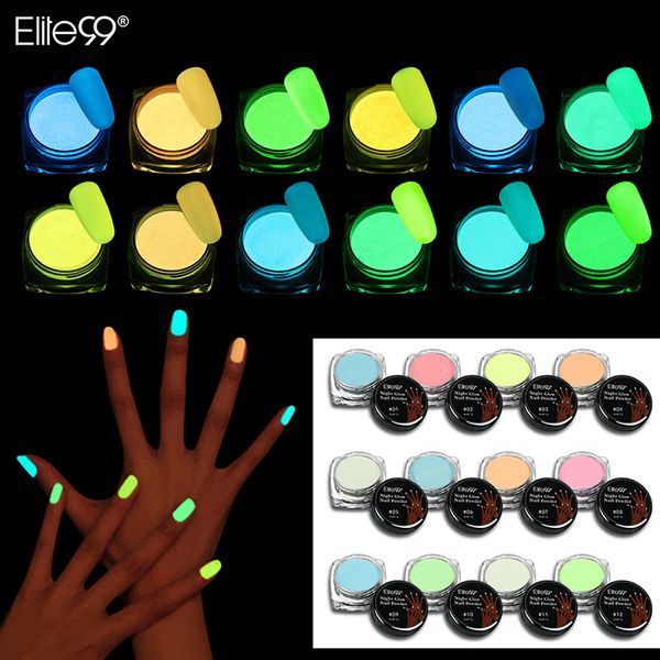 

nail glitter elite99 12 color glow in the dark art neonpowder 1g dust effect powder luminous pigment, Silver;gold