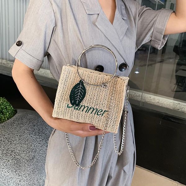 

women hand-held wild straw bags fashion straw chain flap shoulder small square bag wild chain single shoulder bags june4