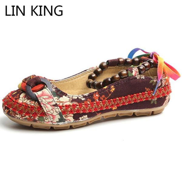 

lin king new design women flats casual shoes plus size leisure floral slip on woman lazy shoes fashion bead mother casual, Black