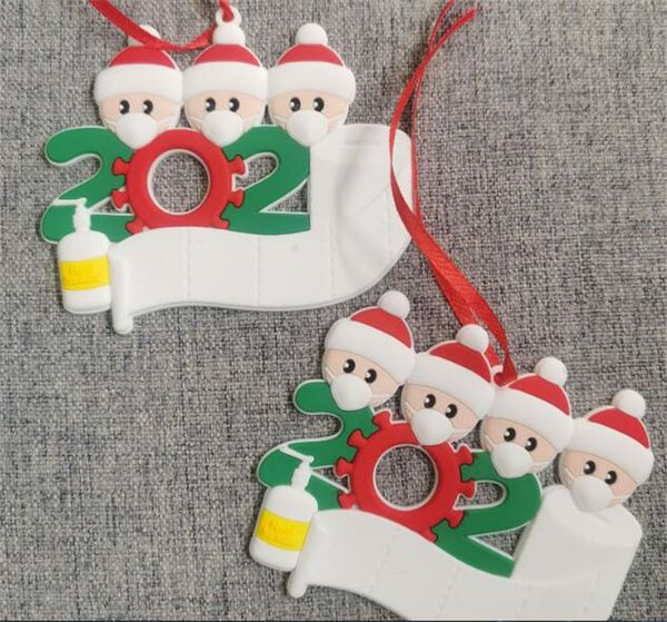 preço barato enfeite DIY Greetings 2020 Máscara Quarentena Nomes de Família Santa enfrenta Noel entregar árvore de Natal pingente de acessórios
