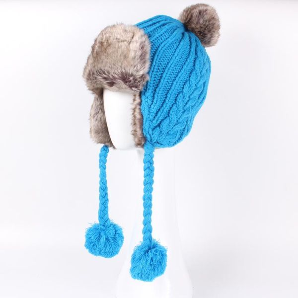 

difanni 2020 новая мода дизайнер шапочки зима hat с уши теплой beanie девушка шляпы с top мячем dfh135, Blue;gray