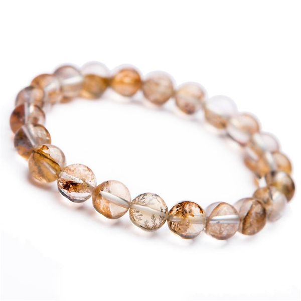 

natural petrified wood rarest crystal contain tree leaf round bead stretch natural stone bracelets for women femme 8.5mm, Black