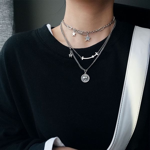 

korean style s925 smiley face elephant star sterling silver necklace female pendant simple choker jewelry live broadcast