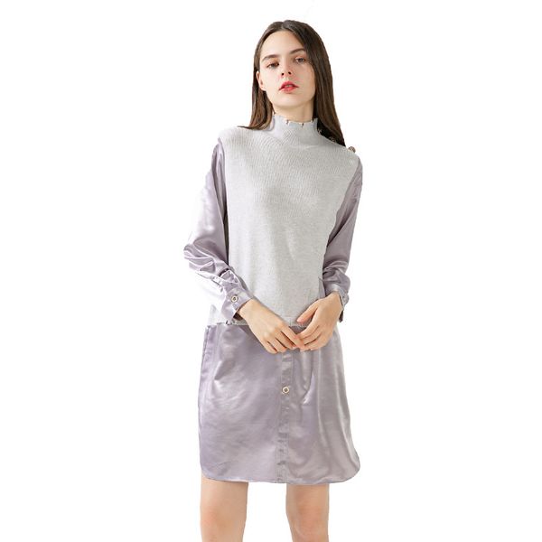 

casual dresses european style vest sweater stitching women's 2021 autumn commuter half-collar long-sleeved dress, Black;gray