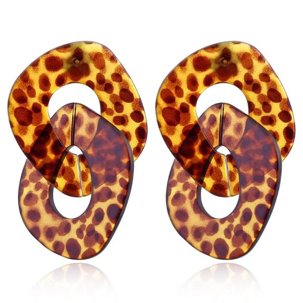 

dangle & chandelier fashion leopard acrylic resin double hoop chain earrings tortoiseshell for women jewelry, Silver