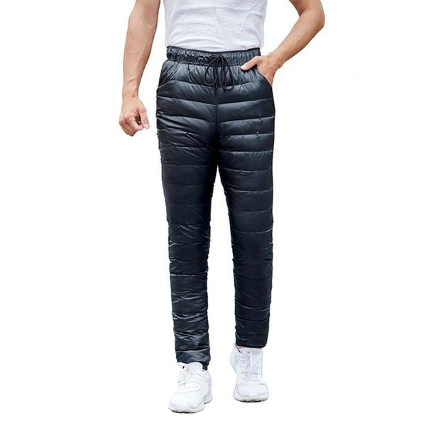 

windproof drawstring down pants outdoor skiing thickened climbing winter warm pocket slim trousers for men size s-5xl