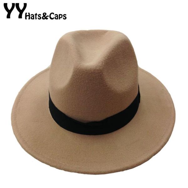 

wide brim hats fashion vintage trilby for men women wool fedoras jazz hat with black ribbon panama caps classic yy0400, Blue;gray