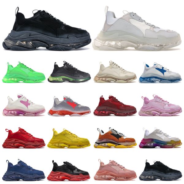 

new triple s mens womens trainers clear sole running shoes black yellow fluo burgundy red white pink blue fashion sports sneakers walking