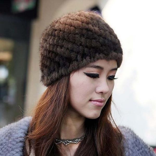 

beanie/skull caps 100%european mink knitted cap/hat* be1245, Blue;gray