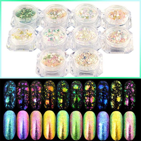 

nail glitter art color changing powder magic mirror accessories fluorescence glow in the dark nagels holographic, Silver;gold