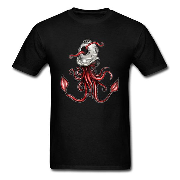 

new men tshirt squid with diver helmet t-shirt cartoon t shirt 3d custom print tees cotton fabric clothes vintage